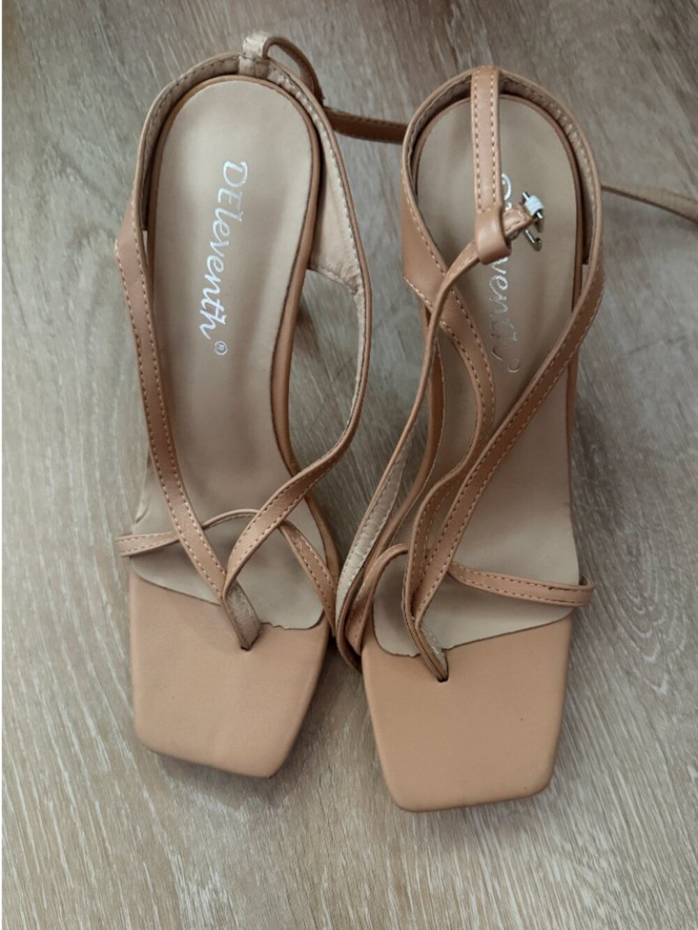 DEleventh Nude Tan Strappy Square Toe Stiletto Heels EU 38